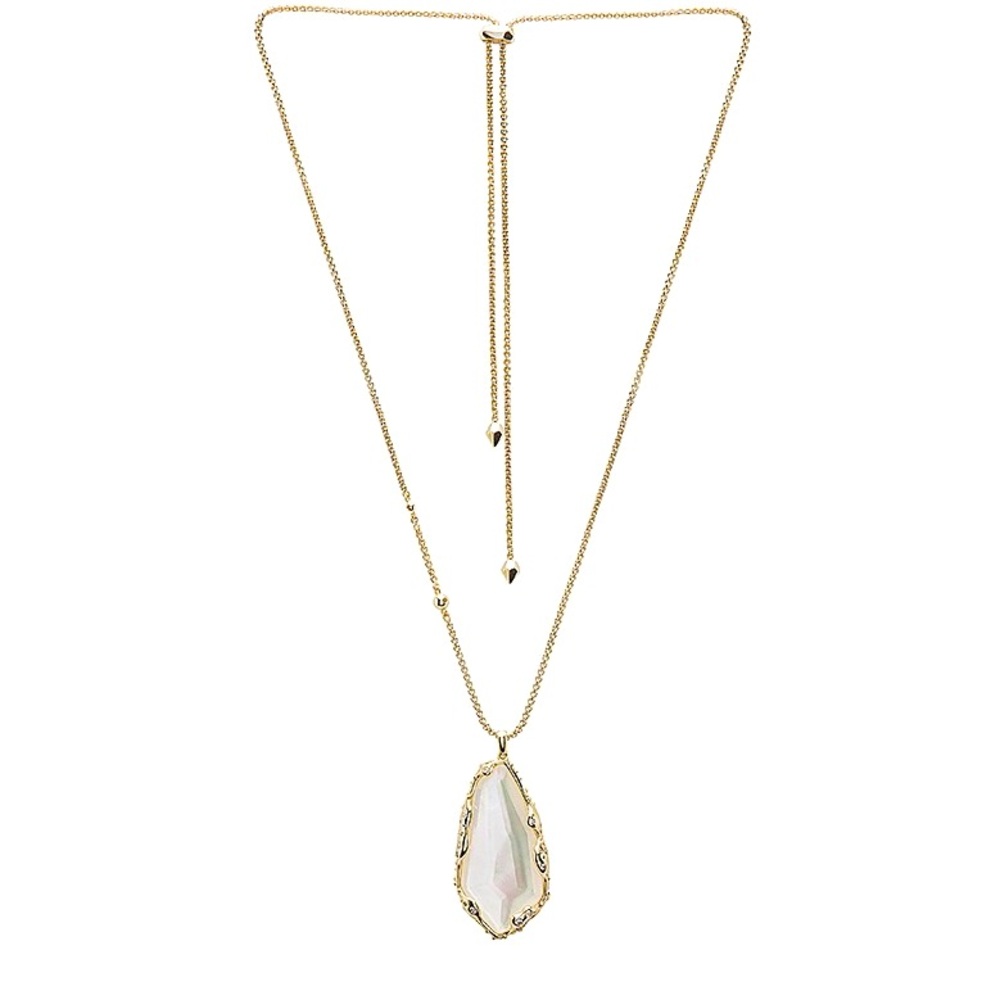 KENDRA SCOTT 💥RARE💥 Zayne Long Gold Statement Necklace w Mother of Pearl Pendant